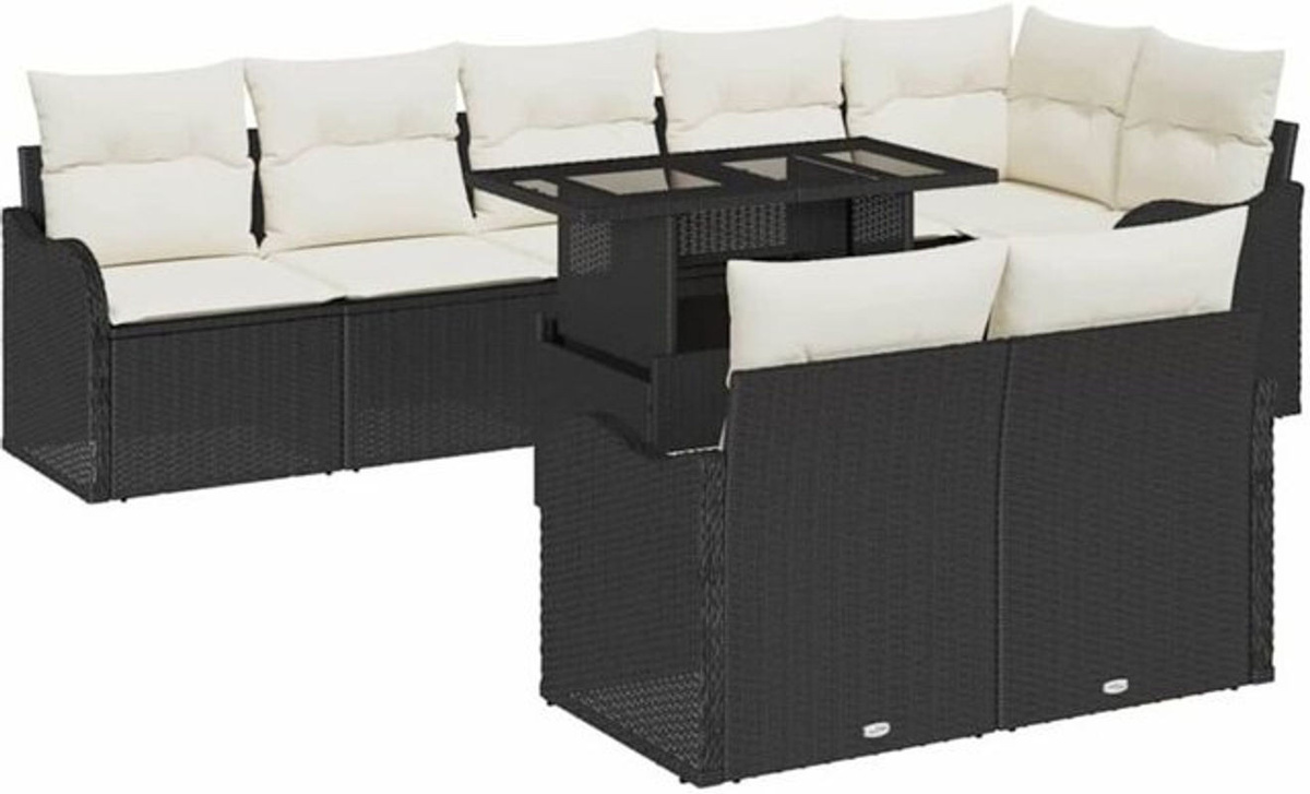 Vidaxl Garten-Sofa-Set aus Polyrattan in Schwarz, 9-teilige Loungemöbel-Garnitur, B/T/H: 100 x 55 x 73 cm - Bild 1