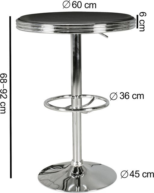 Finebuy Bartisch American Diner in Schwarz mit Kunstleder und Aluminium im Retro Look, Durchmesser: 60 cm, Höhe: 92 cm, höhenverstellbar - Bild 1