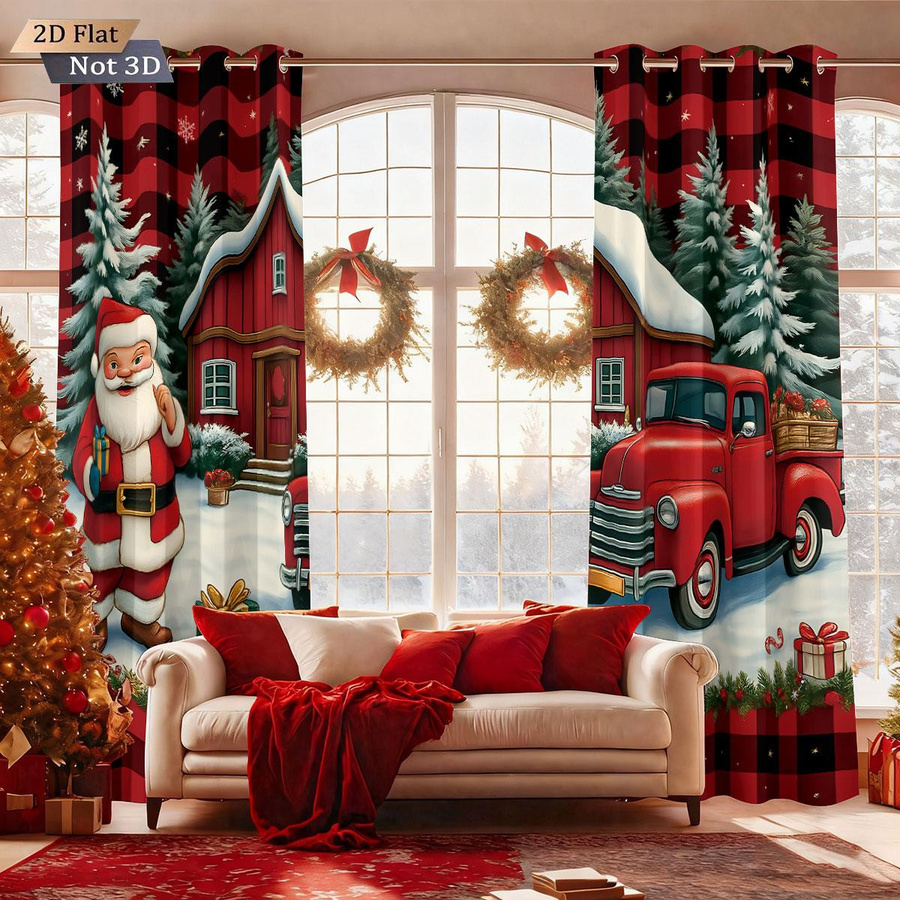 Set aus 2 verdunkelnden Weihnachts-Vorhängen mit Weihnachtsmann-Motiv in Multicolor, Polyester, B: 100 cm, H: 70 cm - Bild 2