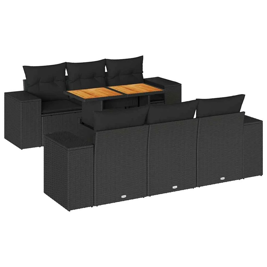 vidaXL 7-teilige Garten-Sofagarnitur aus Poly-Rattan und Akazienholz in Schwarz mit Kissen - Bild 2