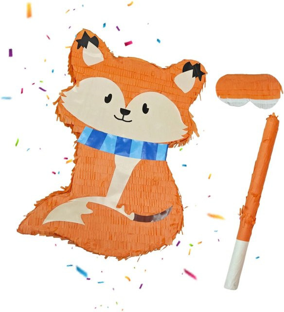 Relaxdays Pinata Fuchs Papier Mehrfarbig mit Stab und Maske - Bild 1