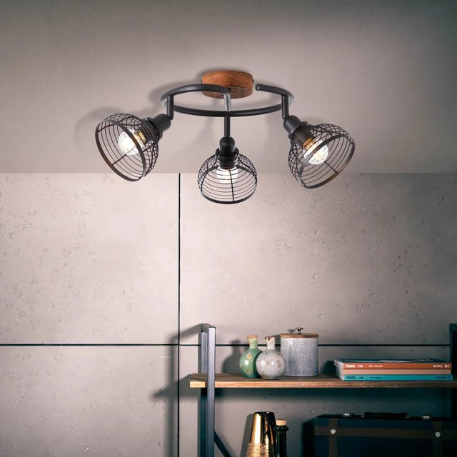 Brilliant Avia Spotspirale Deckenlampe 3-flammig in Schwarz und Holz mit E14 Fassung - Bild 1