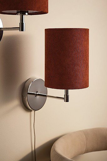 Jotex SETH Wandlampe im 2er-Pack aus Metall in Chrom und Braun mit Stoffschirm und E14 Fassung - Bild 1
