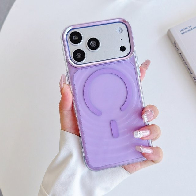 SUNWARD Transparente Handyhülle mit Wellenmuster und MagSafe Kompatibilität für iPhone 13 14 15 16 17 Pro Max in Orange oder Purple - Bild 1