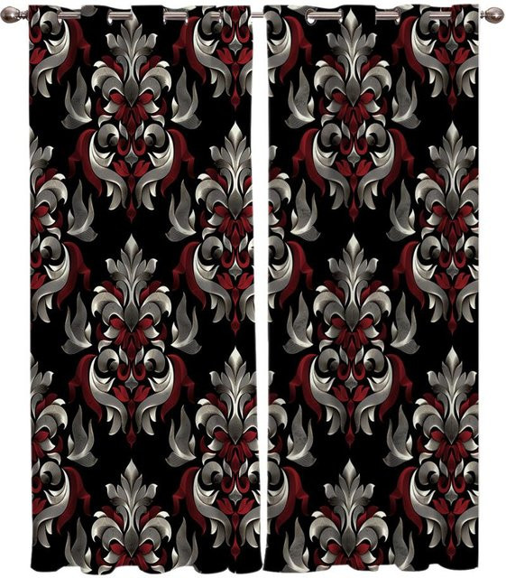 Super Six Barocke Fenstervorhänge mit goldenem Blumenmuster, blickdicht, Farbe: Gold/Schwarz, B: 135 cm, H: 245 cm - Bild 1