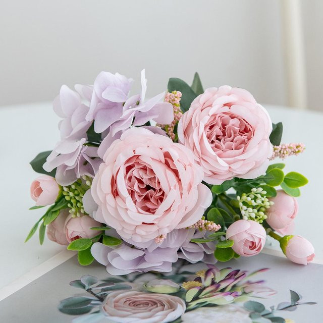 Künstliche Hortensie von chenxiaogang in Blau und Rosa als Seidenblume für Hochzeiten und Dekoration - Bild 1