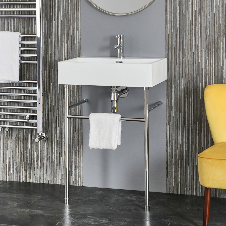 Hudson Reed Waschbecken Sandford in Weiß mit Metallgestell in Chrom, B: 60,5 cm, T: 43 cm - Bild 1