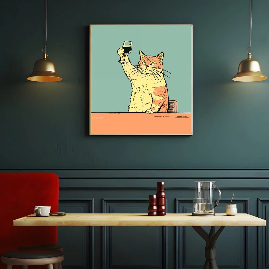 Lustiges Weinkatzen-Poster von SHENCHEN als gelbe Wanddekoration mit Katzen-Motiv - Bild 2