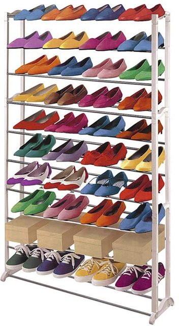 Schuhregal MCW Schuhablage aus Kunststoff und Metall mit Querstreben in Weiß für bis zu 40 Paar Schuhe - Bild 1