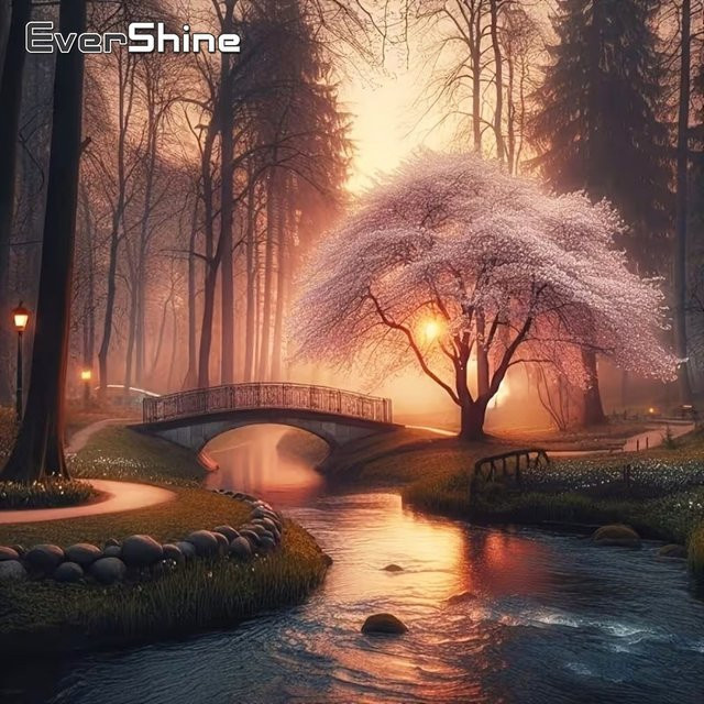 EverShine Diamantmalerei Sonnenuntergang Landschaft mit Baum und Brücke als DIY Kreuzstich Set in Multicolour, B/T/H: 20 x 20 x 20 cm - Bild 1