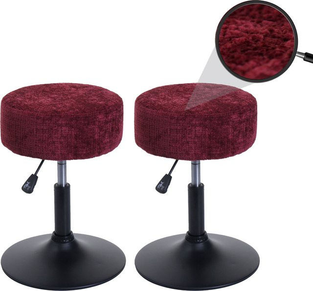 2er-Set MCW Sitzhocker C22 höhenverstellbar und drehbar in Bordeaux mit Chenille-Stoff Durchmesser: 37 cm - Bild 1