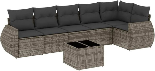 vidaXL 7-teilige Garten-Sofagarnitur aus Poly-Rattan mit Kissen in Grau - Bild 1