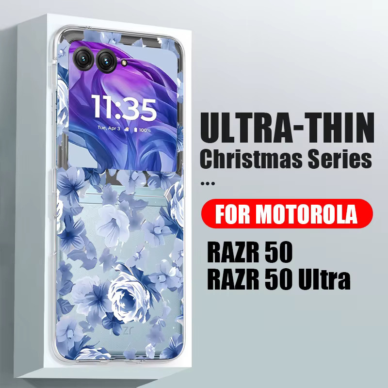 Stoßfeste transparente Handyhülle mit blauem Blumenmuster für Motorola Razr 60 50 40 Ultra - Bild 4