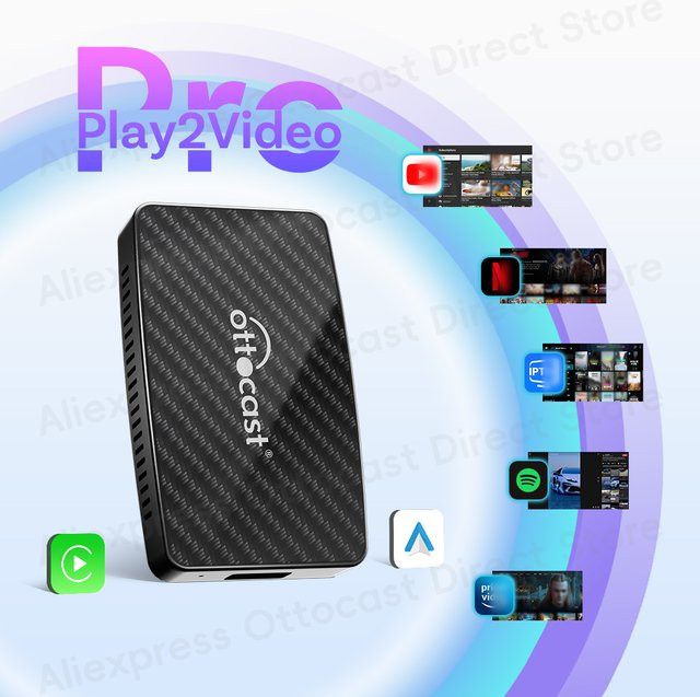 Ottocast Play2Video Pro Wireless CarPlay und Android Auto TV Box für Netflix und Spotify in Schwarz - Bild 1