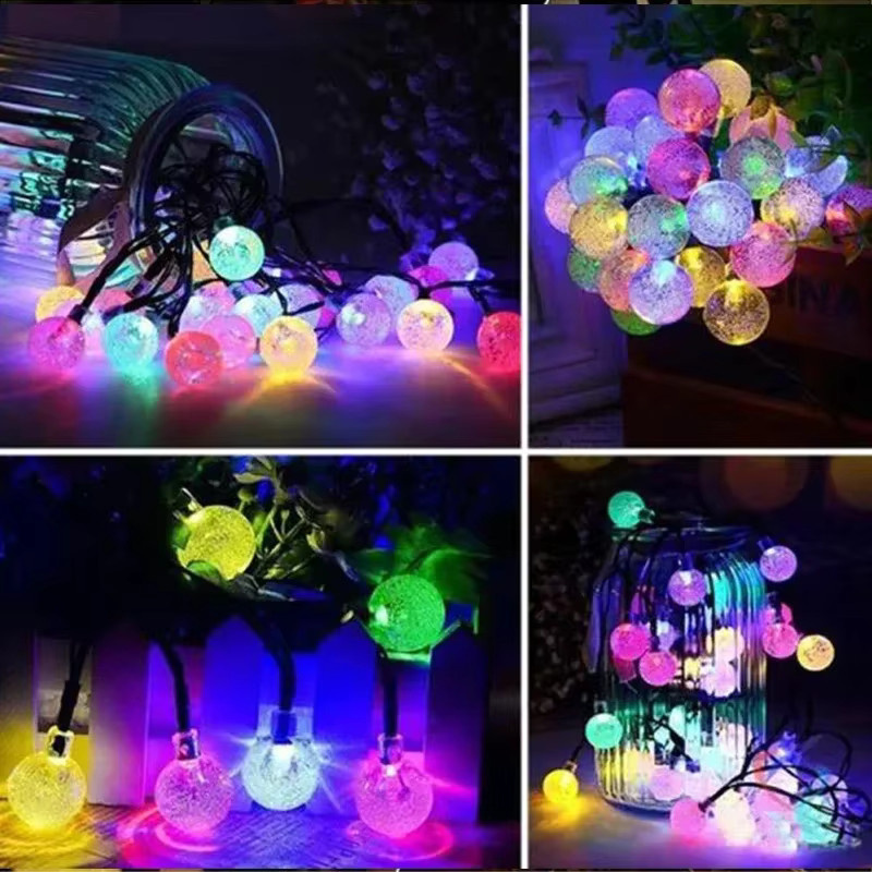 Solar LED Lichterkette Outdoor mit Kristall-Kugeln in Transparent, Wasserdichte Solar-Lichterkette für Garten, Terrasse und Party mit 8 Modi - Bild 3