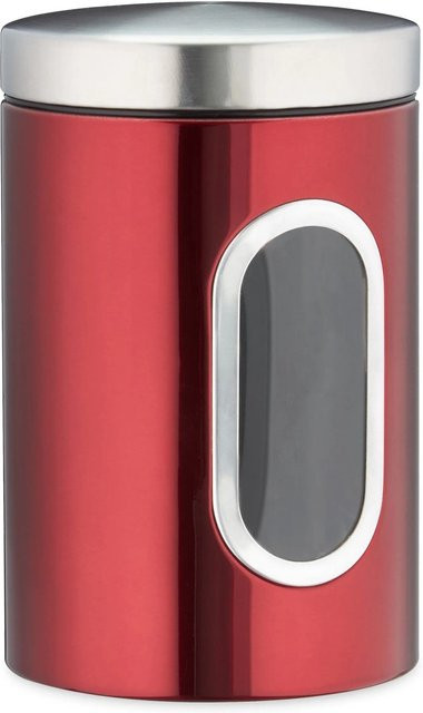 Relaxdays Vorratsdose aus Metall und Kunststoff in Rot mit Sichtfenster, B: 17 cm, T: 11 cm - Bild 1
