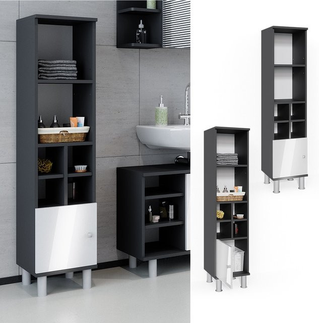Vicco Badschrank Fynn Midischrank in Weiß und Anthrazit Hochglanz mit 7 Fächern B/T/H: 30 x 30 x 130 cm - Bild 1