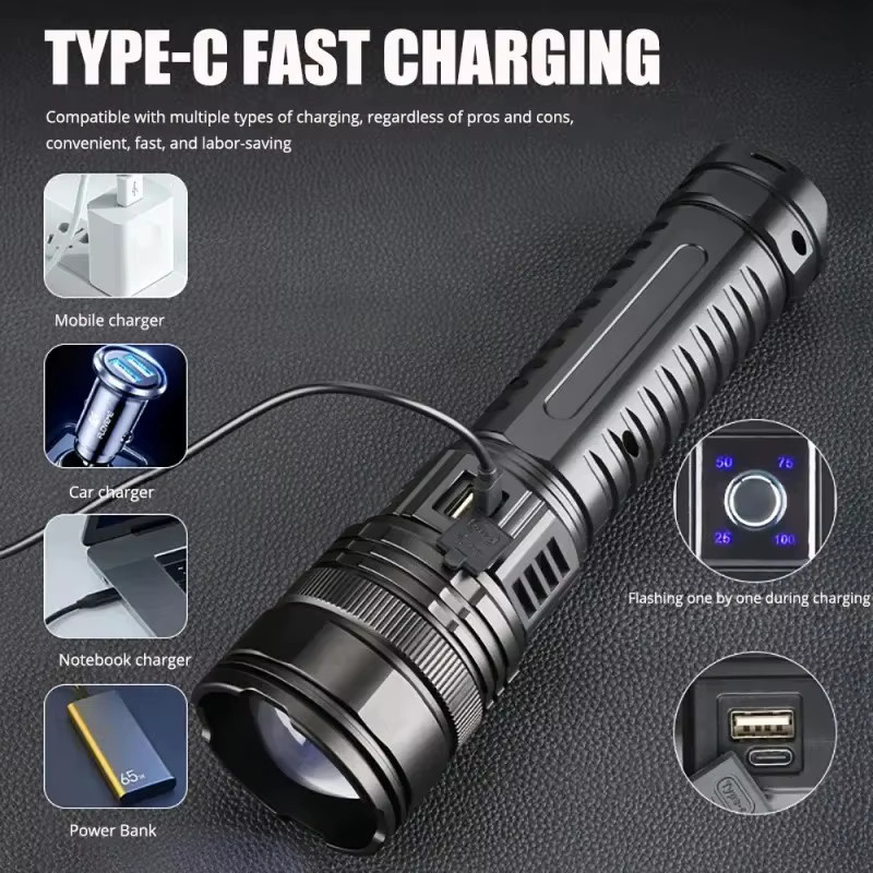 JIASHUAIXIN Taktische LED-Taschenlampe mit 15000 mAh Akku und 1000 W Leistung in Schwarz - Bild 4