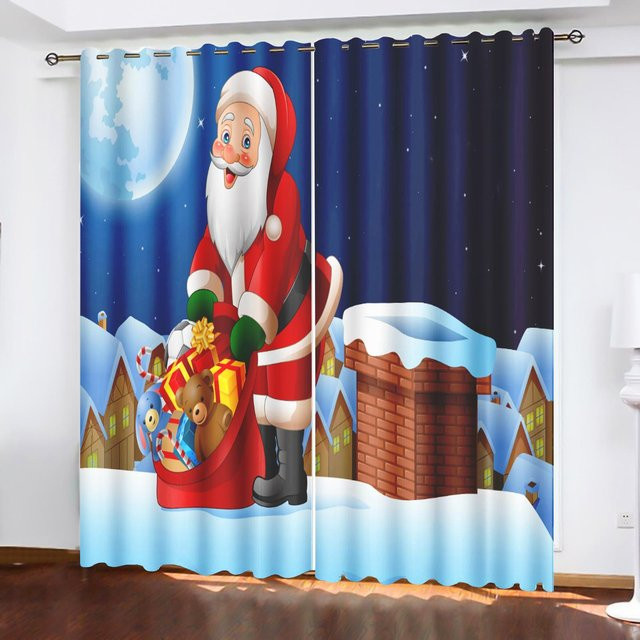 Weihnachten Weihnachtsmann Verdunkelungsvorhänge mit Ösen für Wohnzimmer und Schlafzimmer, Mehrfarbig, Breite: 100 cm, Höhe: 140 cm - Bild 1