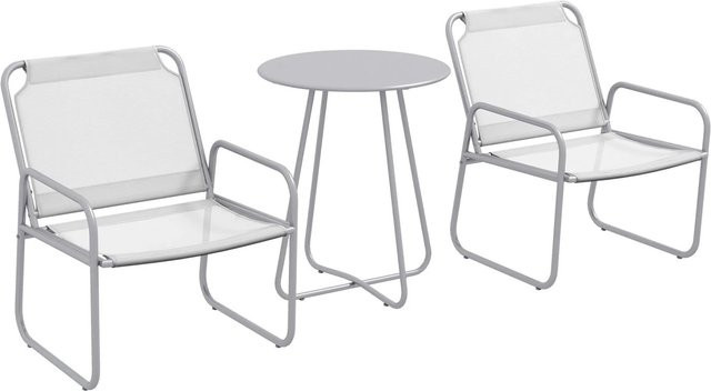 Furnicato Gartengarnitur 3-teilig in Hellgrau mit 2 Stühlen und 1 Tisch, Durchmesser: 60 cm, Höhe: 72 cm - Bild 1