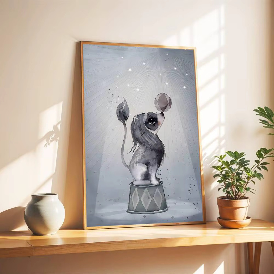 Wasserdichter Wandaufkleber mit süßem Kaninchen-Mädchen Motiv in Beige und Grau, rechteckiges Poster aus Papier für dein Wohnzimmer oder deine Bar - Bild 1