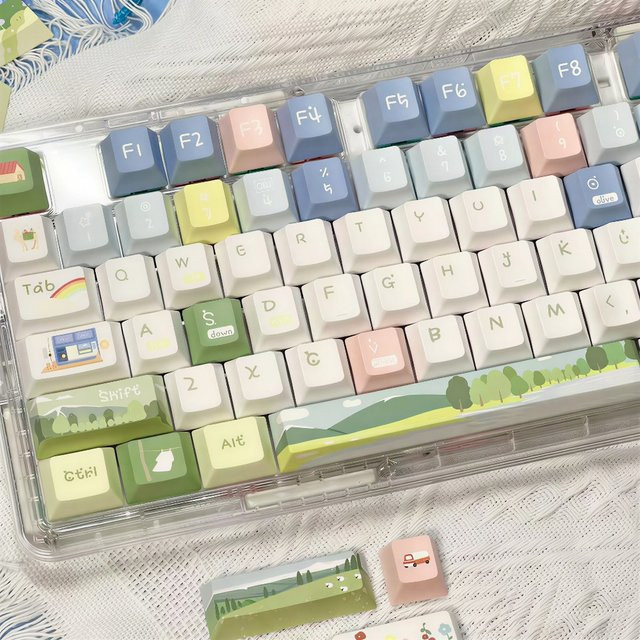 TTTSKONE PBT Tastenkappen im Cherry Profile mit 5-seitigem Sublimationsdruck, 120 Tasten, Multicolor, passend für 61-108 Tasten Tastaturen - Bild 1