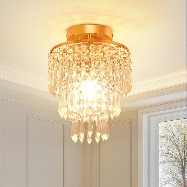 Oyajia Art-Deco Kristall-Deckenleuchte aus Stahl in Gold mit E14-Sockel - Bild 1