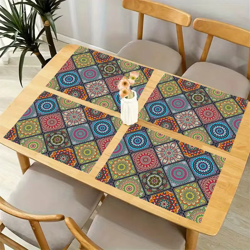 VIKAMA 4-teiliges Bohemian-Mandala-Tischset im mexikanischen Ethno-Stil, rutschfest und waschbar, Multicolour - Bild 1
