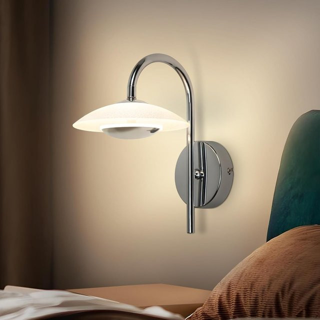 Moderne LED Wandlampe in Chrom mit Glas, runde Wandleuchte für Flur, Wohnzimmer und Schlafzimmer, 7W, Warmweiß 3000K - Bild 1