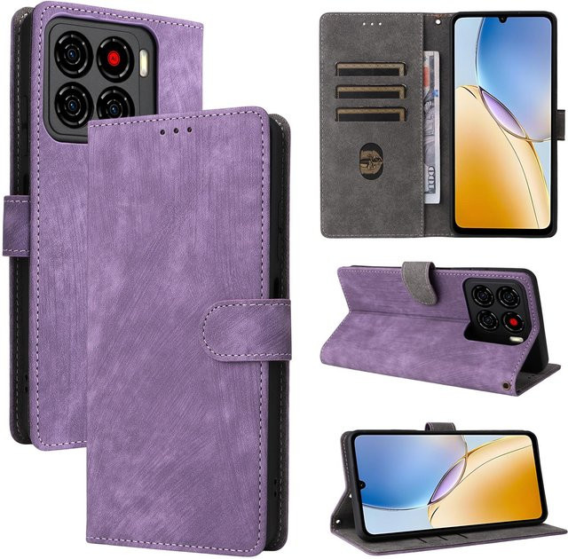 ZTE Blade A56 Flip Cover aus PU-Leder in Violett mit RFID-Blockierung und Brieftaschenfunktion - Bild 1
