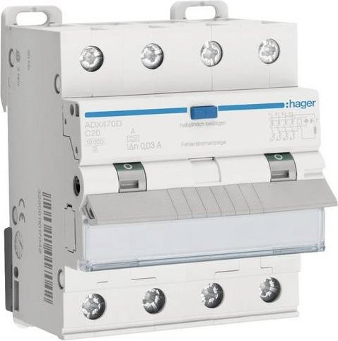 Hager ADX470D FI-Schutzschalter Leitungsschutzschalter 4polig 20A 0,03A 400V in Blau und Weiß - Bild 1