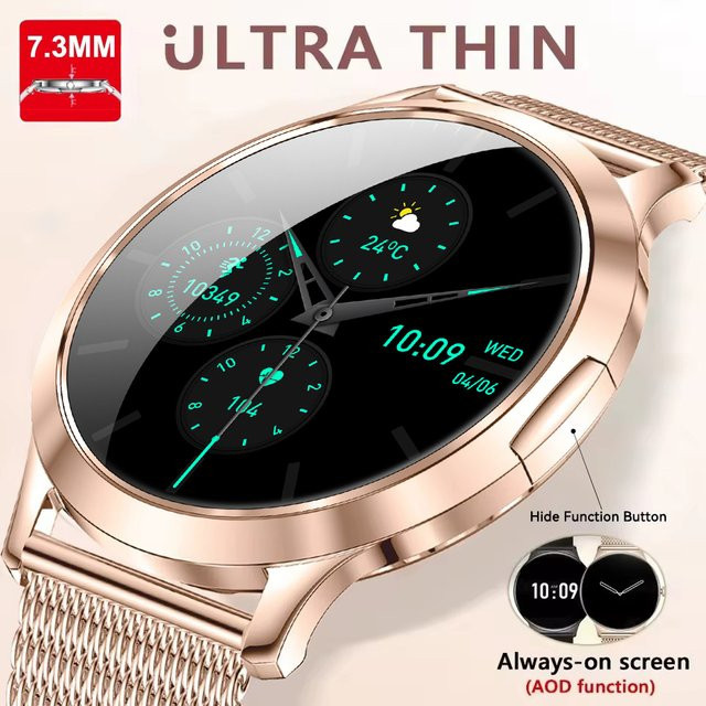 LIGE Smartwatch, Damen, 1,32 Zoll, Schwarz, Roségold, Milanaise, wasserdicht - Bild 1