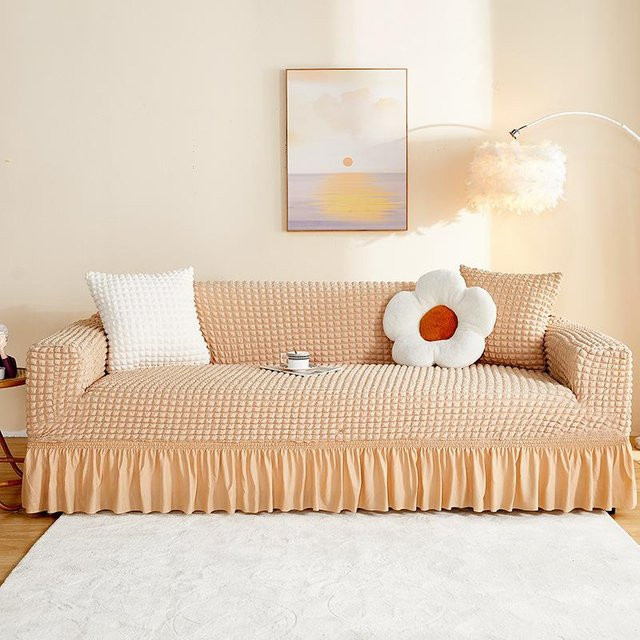 Stretch Sofabezug mit Quaste für 1-Sitzer Sofas, Beige, Breite: 90-140 cm - Bild 1