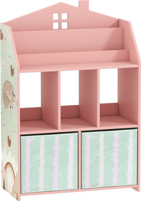 AIYAPLAY Kinderregal mit 2 Stoffschubladen und Fuchsmotiv in Rosa, Spielzeugregal und Bücherregal für das Kinderzimmer, B/T/H: 62,5 x 30 x 91,5 cm - Bild 1