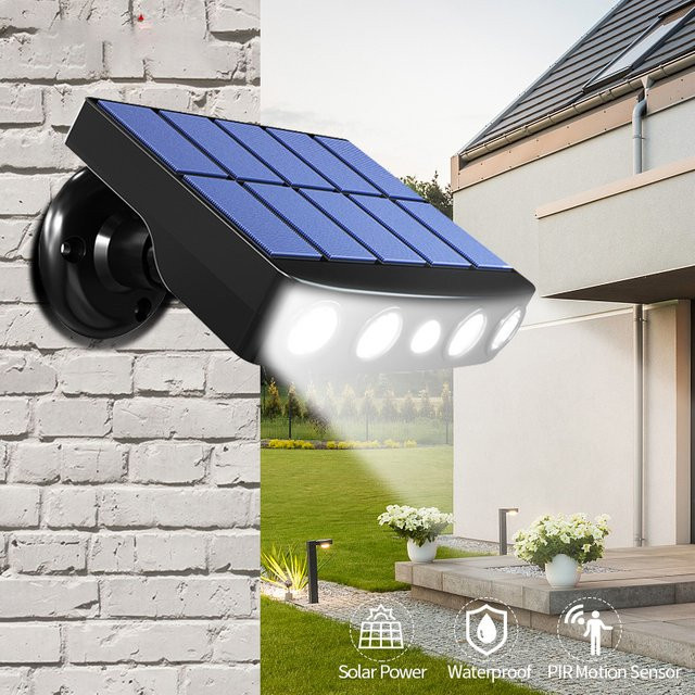 JOYINLED Solar LED Wandleuchte mit Bewegungsmelder, wasserdicht IP65, Schwarz - Bild 1