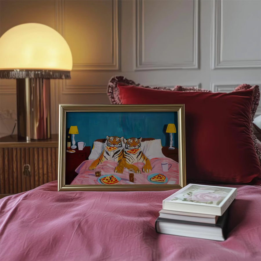 Retro Wandkunstdruck Tiger mit Pizza in Multicolor von SHENCHEN - Bild 4