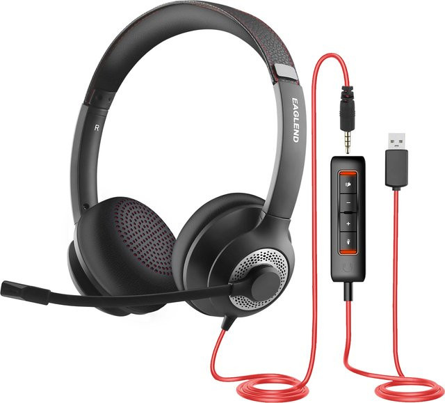 JIAMQISHI USB-Headset mit Geräuschunterdrückendem Mikrofon und Inline-Steuerung in Schwarz für PC, Homeoffice und Online-Kurse - Bild 1
