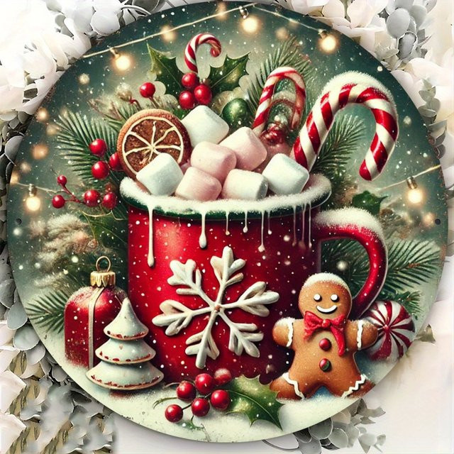 HELLOYOUNG Weihnachtsschild aus Aluminium mit Lebkuchen und heißem Kakao, Multicolor, B/H: 20 x 20 cm - Bild 1