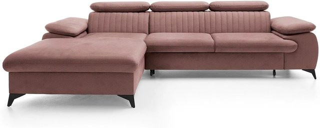 Vente-unique Schlafsofa Samara in Rosa mit Samtbezug und L-Form, Breite: 280 cm - Bild 1