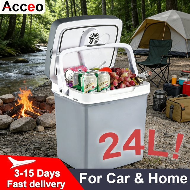 Acceo Tragbarer Auto-Kühlschrank mit Griff, 24L Kapazität, 12V/220V für Camping und Reisen - Bild 1