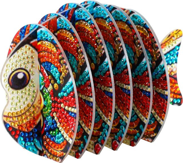 DIY Diamantmalerei-Set Fischförmige Untersetzer aus Acryl mit bunten Kristall-Edelsteinen zur Dekoration von Heim und Büro - Bild 1