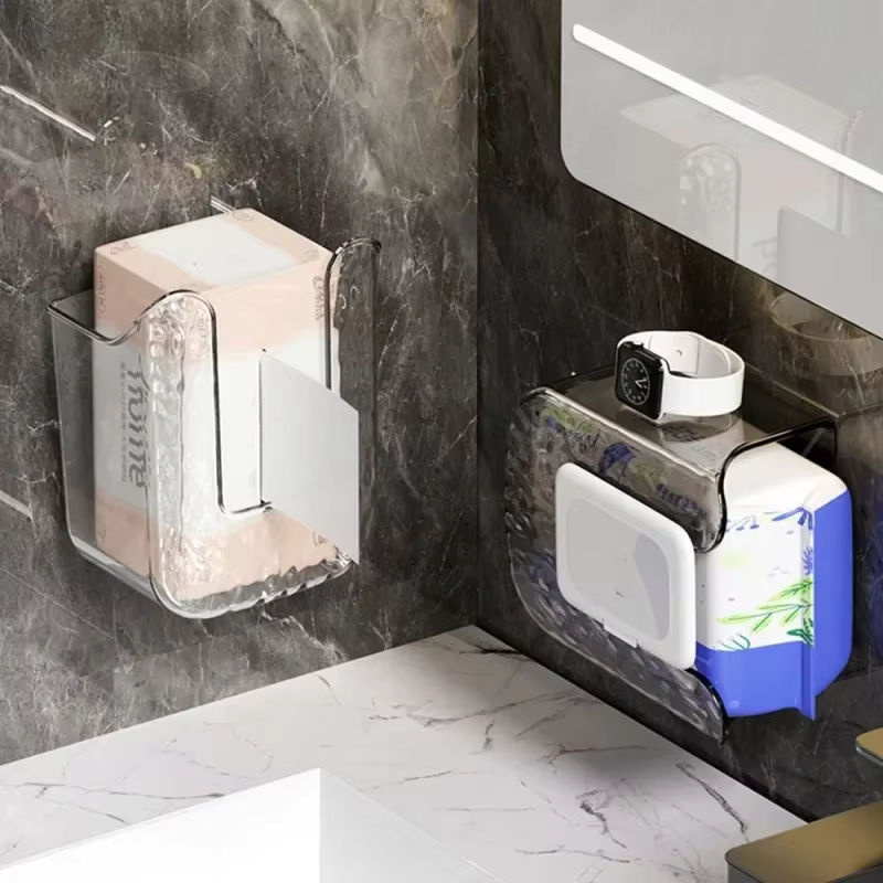 Wandmontierte Taschentuchbox aus Kunststoff in Transparent, platzsparender Toilettenpapierhalter und Serviettenbehälter für das Badezimmer - Bild 4