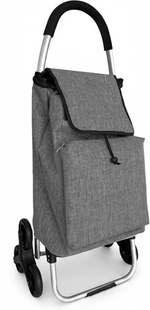 Relaxdays Einkaufstrolley aus Aluminium in Grau, klappbarer Treppensteiger aus Polyester, B/T/H: 101 x 48 x 38 cm - Bild 1