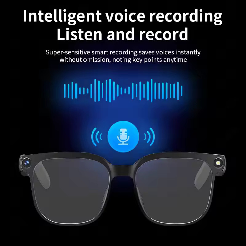 GUHUAVMI KI-Smart-Brille mit 800W HD-Kamera, 1080P Videoaufnahme, Übersetzungsfunktion für über 100 Sprachen, Musikplayer und Anruffunktion, Unisex-Sonnenbrille in Schwarz und Transparent - Bild 3