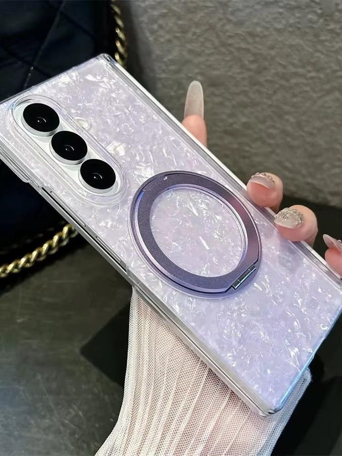 Magnetische rotierende Halterung Hülle mit Muster für Samsung Galaxy Z Fold 7 6 5, Ultradünne Stoßfänger-Abdeckung aus hartem PC, Blau Transparent - Bild 4
