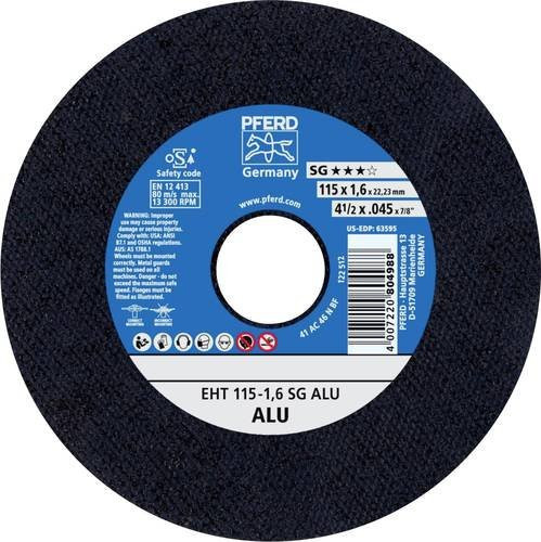 PFERD Trennscheibe EHT 115-1,6 SG ALU gerade für Aluminium, 25 Stück, Durchmesser: 115 mm, Bohrung: 22,23 mm, Farbe: Schwarz - Bild 1