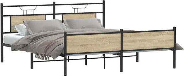 vidaXL Metallbett in Sonoma-Eiche ohne Matratze, Farbe Braun, B/T/H: 160 x 200 cm - Bild 1