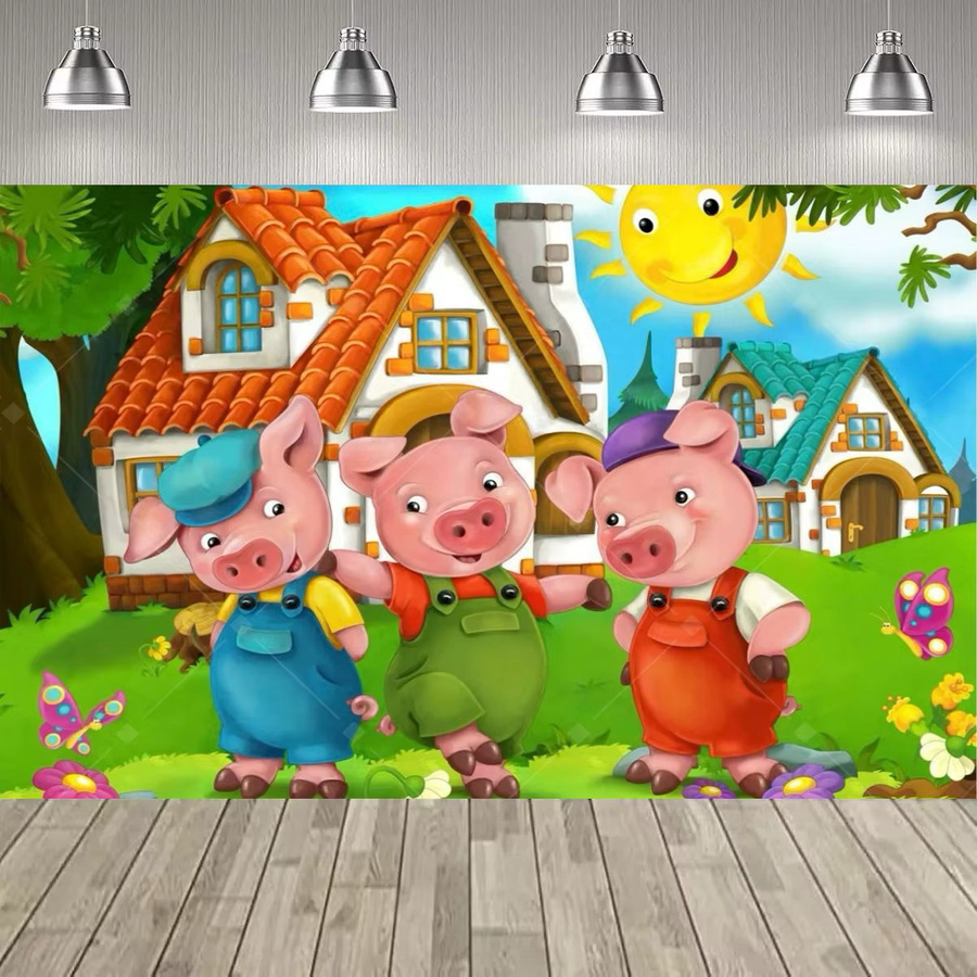 PatyBar Party-Dekoration Mutter-Schwein und Drei Kleine Schweinchen Banner, Mehrfarbig, B: 120 cm, H: 90 cm - Bild 1