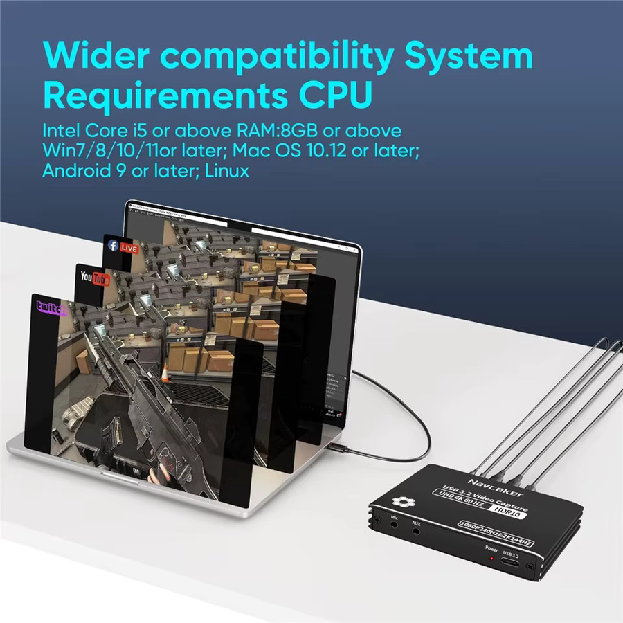 Navceker HDMI USB-C Video Capture Card 4K 60Hz mit HDCP Bypass für Live-Streaming, PS5 und Xbox, Schwarz - Bild 5