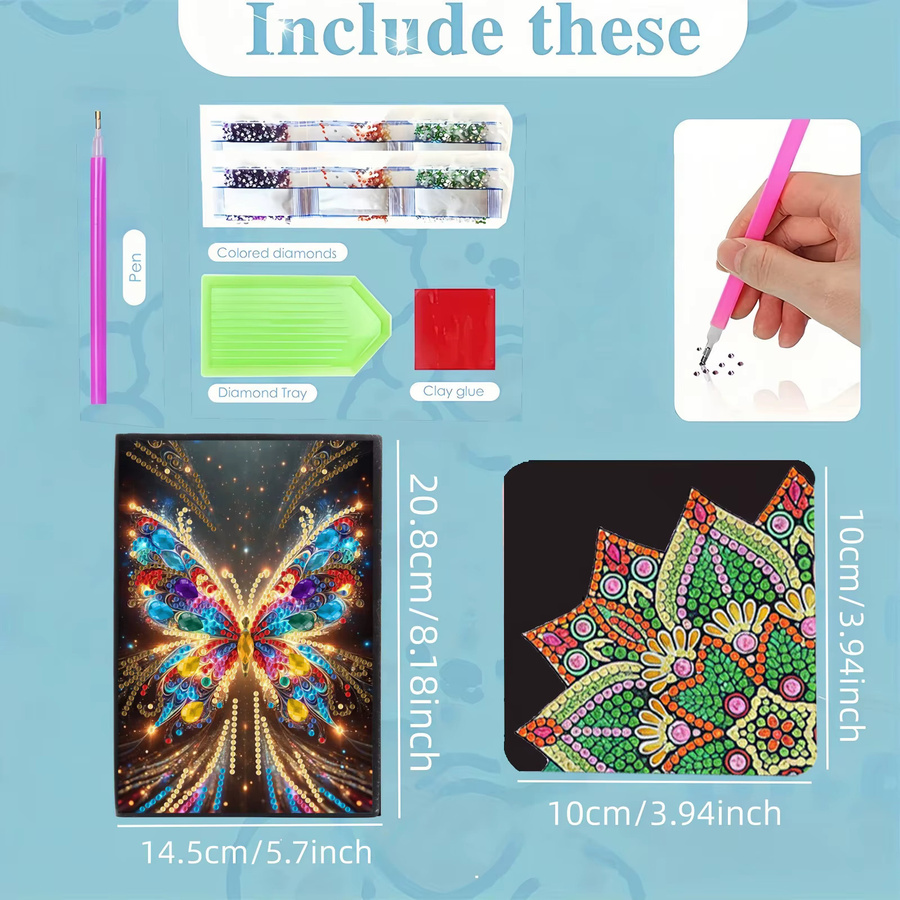 2er Set Diamond-Painting-Notizbuch mit Schmetterlingsmuster und Lesezeichen aus PU-Leder in Multicolour - Bild 2